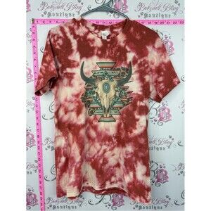 Bella Canvas western T-shirt Rust & Cream Tie-Dye Bull Skull Tee